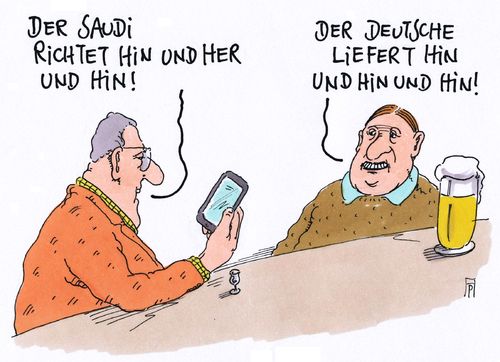 Cartoon: hin und hin (medium) by Andreas Prüstel tagged saudis,saudiarabien,hinrichtungen,deutschland,waffenexporte,cartoon,karikatur,andreas,pruestel,hin,saudis,saudiarabien,hinrichtungen,deutschland,waffenexporte,cartoon,karikatur,andreas,pruestel