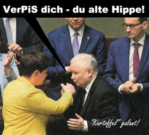 Cartoon: hippe (medium) by Andreas Prüstel tagged polen,pispartei,szydlo,kaczynski,premierministerwechsel,cartoon,collage,andreas,pruestel