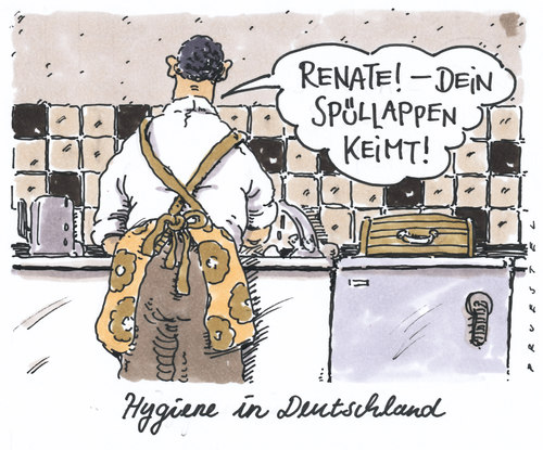Cartoon: hygiene (medium) by Andreas Prüstel tagged ehec,infektion,keime,küche,ehec,infektion,keime,küche