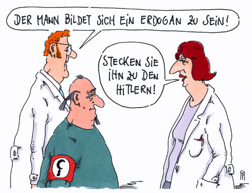 Cartoon: in der klapse (medium) by Andreas Prüstel tagged psychiatrie,türkei,erdogan,hitler,diktatoren,einbildung,patient,ärzte,größenwahn,cartoon,karikatur,andreas,pruestel,erdogan,türkei,psychiatrie,ärzte,patient,einbildung,diktatoren,hitler,größenwahn,cartoon,karikatur,andreas,pruestel