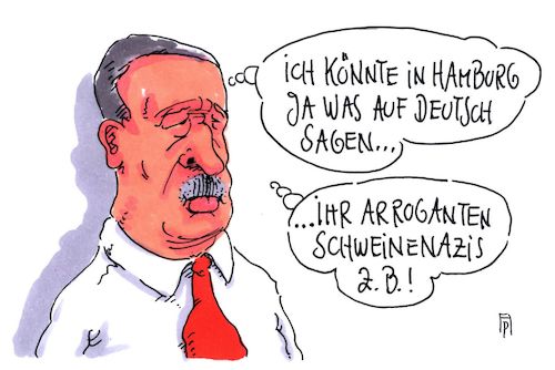 Cartoon: in hamburg (medium) by Andreas Prüstel tagged zwanzig,hamburg,erdogan,redewunsch,anhänger,cartoon,karikatur,andreas,pruestel,zwanzig,hamburg,erdogan,redewunsch,anhänger,cartoon,karikatur,andreas,pruestel