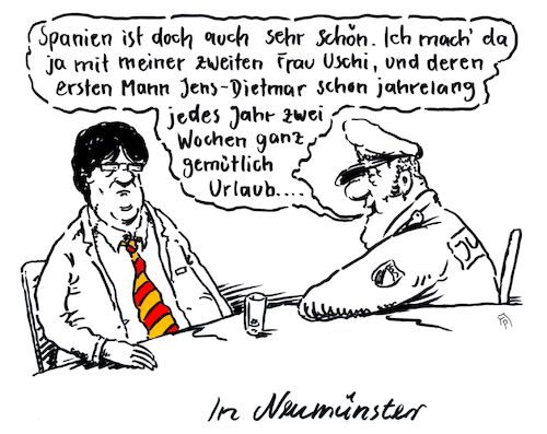 Cartoon: in neumünster (medium) by Andreas Prüstel tagged spanien,katalonien,puigdemont,neumünster,auslieferungshaftbefehl,generalstaatsanwaltschaft,kiel,cartoon,karikatur,andreas,pruestel,spanien,katalonien,puigdemont,neumünster,auslieferungshaftbefehl,generalstaatsanwaltschaft,kiel,cartoon,karikatur,andreas,pruestel