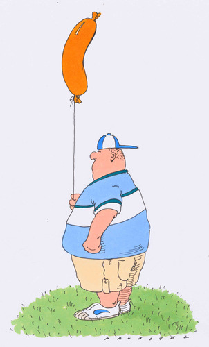 Cartoon: junge mit luftballon (medium) by Andreas Prüstel tagged kinder,ernährung,übergewicht,fettleibigkeit,wurst,luftballon,kinder,ernährung,übergewicht,fettleibigkeit,wurst,luftballon