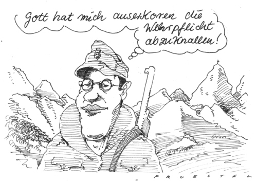 Cartoon: karl-theodor (medium) by Andreas Prüstel tagged guttenberg,verteidigungsminister,wehrpflichtabschaffung,gebirgsjäger,guttenberg,verteidigungsminister,wehrpflichtabschaffung,gebirgsjäger