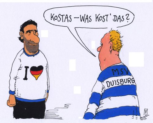 Cartoon: kostas und konrad (medium) by Andreas Prüstel tagged griechenland,deutschland,schulden,staatsschulden,finanzen,euro,grieche,deutscher,fußball,msv,duisburg,cartoon,karikatur,andreas,pruestel,griechenland,deutschland,schulden,staatsschulden,finanzen,euro,grieche,deutscher,fußball,msv,duisburg,cartoon,karikatur,andreas,pruestel