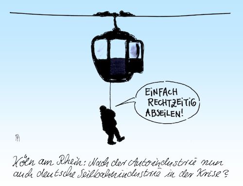 Cartoon: krisenindustrien (medium) by Andreas Prüstel tagged deutsche,autoindustrie,dieselgipfel,köln,seilbahnpanne,cartoon,karikatur,andreas,pruestel,deutsche,autoindustrie,dieselgipfel,köln,seilbahnpanne,cartoon,karikatur,andreas,pruestel