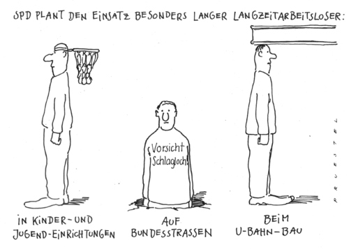 Cartoon: längst überfällig (medium) by Andreas Prüstel tagged gemeinnützigejobs,langzeitarbeitslose,spd,nrw,hannelorekraft,jobs,arbeiten,langzeitarbeitslose,spd,nrw,job,arbeit