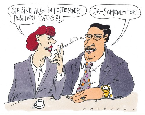 Cartoon: leiter (medium) by Andreas Prüstel tagged chef,beruf,karriere,bekanntschaft,leitendeposition,samenleiter,chef,beruf,karriere,bekanntschaft,samen,samenleiter,sexualität,position,leitung,job,firma,flirt,bar