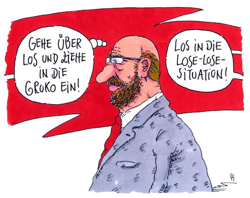 Cartoon: lose-lose (medium) by Andreas Prüstel tagged spd,parteitag,groko,nogroko,martin,schulz,cartoon,karikatur,andreas,pruestel,lose,spd,parteitag,groko,nogroko,martin,schulz,cartoon,karikatur,andreas,pruestel