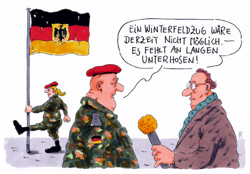 Cartoon: mangel (medium) by Andreas Prüstel tagged bundeswehr,ausrüstung,bestandsmangel,winterfeldzug,unterhosen,cartoon,karikatur,andreas,pruestel,bundeswehr,ausrüstung,bestandsmangel,winterfeldzug,unterhosen,cartoon,karikatur,andreas,pruestel