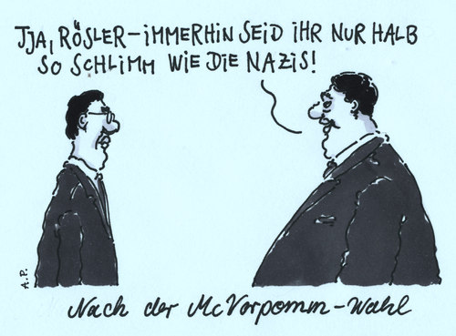 Cartoon: McVorpomm (medium) by Andreas Prüstel tagged mecklenburgvorpommern,landtagswahl,nazis,npd,fdp,spd,rösler,gabriel,wahlergebnisse,mecklenburg vorpommern,landtagswahl,nazis,npd,fdp,spd,rösler,gabriel,wahlergebnisse,mecklenburg,vorpommern