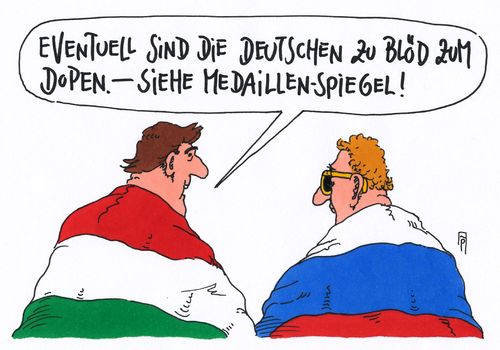 Cartoon: medaillenspiegel (medium) by Andreas Prüstel tagged olympia,rio,medaillenspiegel,deutschland,ungarn,russland,doping,fans,cartoon,karikatur,andreas,pruestel,olympia,rio,medaillenspiegel,deutschland,ungarn,russland,doping,fans,cartoon,karikatur,andreas,pruestel