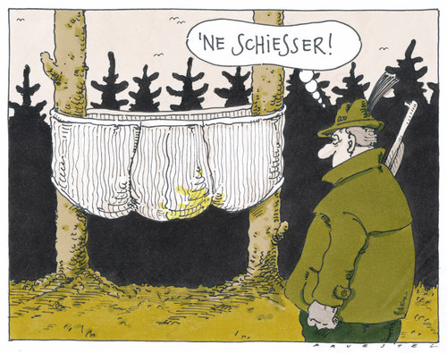 Cartoon: mit eingriff (medium) by Andreas Prüstel tagged schiesser,feinripp,unterwäsche,unterhose,wald,jäger,feinripp,unterwäsche,unterhose,wald,jäger,tiere,job,beruf,arbeit