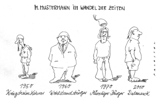 Cartoon: M.M. (medium) by Andreas Prüstel tagged gläsernerbürger,wohlstandsbürger,kriegsheimkehrer,mündigerbürger,entwicklung,wohlstandsbürger,kriegsheimkehrer,entwicklung,bürger,mustermann,gesellschaft