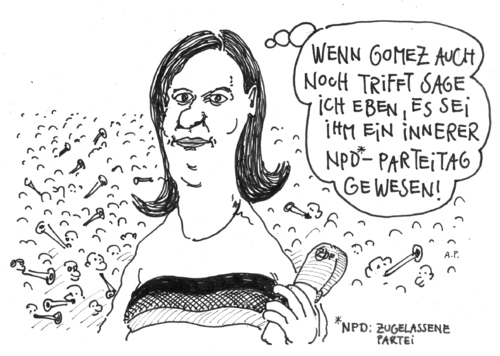 Cartoon: moderatorin (medium) by Andreas Prüstel tagged fußballweltmeisterschaft,nationalelf,tv,moderation,katrinmüllerhohenstein,innererreichsparteitag,fußballweltmeisterschaft,fußball,fussball,wm,weltmeisterschaft,tv,moderation,nationalelf,katri müller hohenstein,katri,müller,hohenstein