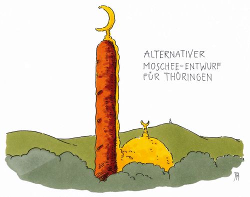 Cartoon: moschee-entwurf (medium) by Andreas Prüstel tagged thüringen,islam,muslime,moscheebau,afd,thüringer,rostbratwurst,cartoon,karikatur,andreas,pruestel,thüringen,islam,muslime,moscheebau,afd,thüringer,rostbratwurst,cartoon,karikatur,andreas,pruestel