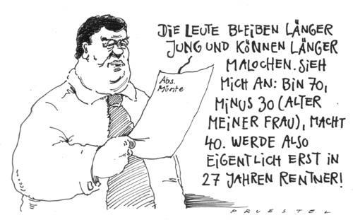 Cartoon: müntepost (medium) by Andreas Prüstel tagged müntefering,gabriel,spd,rentendiskussion,müntefering,gabriel,spd,rentendiskussion,rentner,rentenempfänger,rente