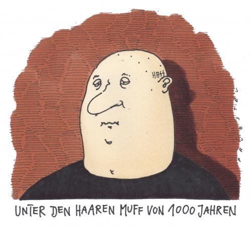 Cartoon: muff (medium) by Andreas Prüstel tagged neonazismus,cartoon,cartoons,illustration,illustrationen,nazi,nationalsozialisten,glatze,neonazi,neonazismus,nationalsozialismus,deutschlan,deutsch,muff,hass,gewalt,aggression,gruppe,zugehörigkeit,ausländer,ausländerfeindlich,vorurteile,npd,nazismus,mein kampf,radikalismus,rassenkampf,rassismus,rechtsextrem,diskriminierung,ausgrenzung,arier,apartheid,antisemitismus,jugend,jugendliche,fremdenfeindlichkeit,gesellschaft,feindseligkeit,fremdenhass,unterdrückung,fanatiker,faschismus,gewaltbereitschaft,kameradschaft,nationalsozialist,rassist,entnazifizierung,skinhead,mein,kampf