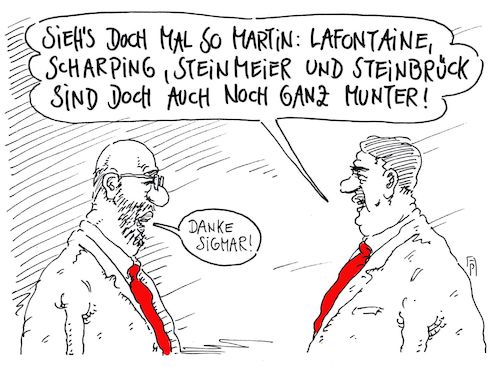 Cartoon: mutmacher (medium) by Andreas Prüstel tagged bundestagswahl,spd,umfragewerte,kanzlerkandidat,schulz,siegaussichten,sigmar,gabriel,exspdkanzlerkandidaten,lafontaine,scharping,steinmeier,steinbrück,cartoon,karikatur,andreas,pruestel,bundestagswahl,spd,umfragewerte,kanzlerkandidat,schulz,siegaussichten,sigmar,gabriel,exspdkanzlerkandidaten,lafontaine,scharping,steinmeier,steinbrück,cartoon,karikatur,andreas,pruestel