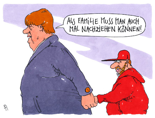 Cartoon: nachziehend (medium) by Andreas Prüstel tagged flüchtlinge,familiennachzug,subsidiäre,schutzberechtigte,cdu,csu,spd,kompromiß,merkel,schulz,cartoon,karikatur,andreas,pruestel,flüchtlinge,familiennachzug,subsidiäre,schutzberechtigte,cdu,csu,spd,kompromiß,merkel,schulz,cartoon,karikatur,andreas,pruestel