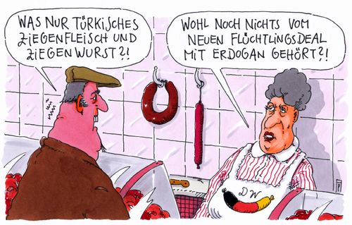 Cartoon: neuer deal (medium) by Andreas Prüstel tagged türkei,erdogan,flüchtlingsdeal,eu,europa,deutschland,ziegenfleisch,ziegenwurst,cartoon,karikatur,andreas,pruestel,türkei,erdogan,flüchtlingsdeal,eu,europa,deutschland,ziegenfleisch,ziegenwurst,cartoon,karikatur,andreas,pruestel