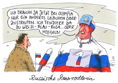 Cartoon: neues leibchen (medium) by Andreas Prüstel tagged olympia,pyeongchang,doping,urteil,sportgerichtshof,cas,russische,sportler,startrecht,cartoon,karikatur,andreas,pruestel,olympia,pyeongchang,doping,urteil,sportgerichtshof,cas,russische,sportler,startrecht,cartoon,karikatur,andreas,pruestel