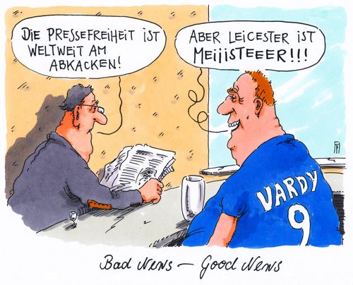 Cartoon: news (medium) by Andreas Prüstel tagged news,bad,good,pressefreiheit,zeitung,nachrichten,fußball,england,premier,league,meisterschaft,leicester,city,underdog,sensation,jamie,vardy,cartoon,karikatur,andreas,pruestel,news,bad,good,pressefreiheit,zeitung,nachrichten,fußball,england,premier,league,meisterschaft,leicester,city,underdog,sensation,jamie,vardy,cartoon,karikatur,andreas,pruestel