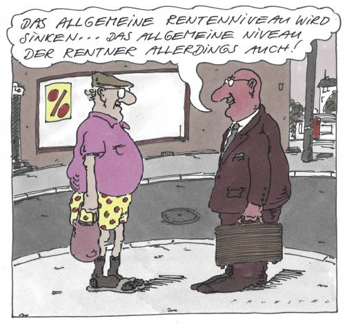 Cartoon: niveau (medium) by Andreas Prüstel tagged rentner,rente,rentner,alter,ältere,altersversorgung,vorsorge,altersvorsorge,arbeitsmarkt,gebrechen,gebrechlich,greis,großeltern,großvater,lebensabend,lebensabschnitt,oma,opa,pensionär,pension,private altersversorgung,rente,rente gehen,rentenempfänger,rentenversicherung,rentnerin,ruhegehalt,ruhegeld,ruhestand,generationen,generation,niveau,verhalten,geist,psyche,private,gehen