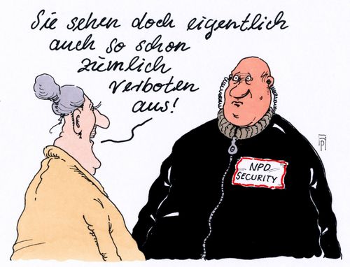 Cartoon: npd-verbot (medium) by Andreas Prüstel tagged npd,verbot,verbotsversuch,rechtsradikale,neonazis,verfassungsgericht,karlsruhe,cartoon,karikatur,andreas,pruestel,npd,verbot,verbotsversuch,rechtsradikale,neonazis,verfassungsgericht,karlsruhe,cartoon,karikatur,andreas,pruestel