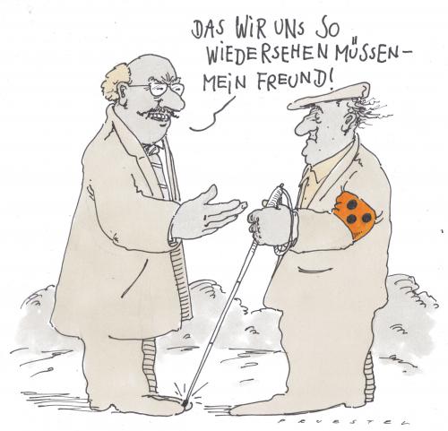 Cartoon: o.t. (medium) by Andreas Prüstel tagged freunde,blinde,wiedersehen,bekannte,freunde,freundschaft,schulfreunde,treffen,begegnung,blindheit,blind,augen,auge,sehen,organ,sinn,erblindet,behinderung,behindert,körper,wortspiel