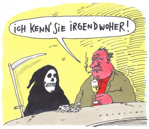 Cartoon: o.t. (medium) by Andreas Prüstel tagged tod,kneipe,suff,tod,sterben,jenseits,alter,kneipe,bar,alkoholismus,alkoholiker,sucht,süchtig,bier,sensenmann,kennenlernen,leben,existenz