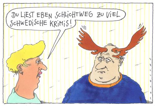 Cartoon: o.t. (medium) by Andreas Prüstel tagged kriminalroman,schweden,elch,kriminalroman,schweden,elch,roman,lesen,literatur,genre,krimi,krimis