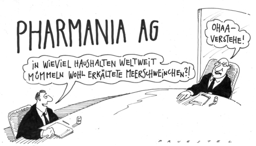 Cartoon: o.t. (medium) by Andreas Prüstel tagged schweinegrippe,pharmaindustrie,schweinegrippe,pharmaindustrie,gesundheit,krankheit,impfung,impfen,erkältung,grippe,handel,verkauf,industrie