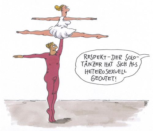 Cartoon: outing (medium) by Andreas Prüstel tagged homosexuallität,heterosexuallität,homo,hetero,schwul,fußballerouting,hitzlsberger,ballett,solotänzer,cartoon,karikatur,andreas,pruestel,homosexuallität,heterosexuallität,homo,hetero,schwul,fußballerouting,hitzlsberger,ballett,solotänzer,cartoon,karikatur,andreas,pruestel