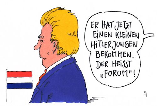 Cartoon: papa wilders (medium) by Andreas Prüstel tagged niederlande,regionalwahlen,rechtspopulisten,forum,thierry,baudet,geert,wilders,hitlerjunge,cartoon,karikatur,andreas,pruestel,niederlande,regionalwahlen,rechtspopulisten,forum,thierry,baudet,geert,wilders,hitlerjunge,cartoon,karikatur,andreas,pruestel