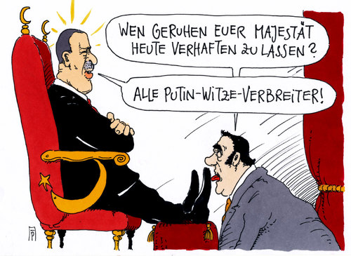 Cartoon: putin-witze (medium) by Andreas Prüstel tagged erdogan,türkei,putin,russland,säuberungen,witze,cartoon,karikatur,andreas,pruestel,erdogan,türkei,putin,russland,säuberungen,witze,cartoon,karikatur,andreas,pruestel