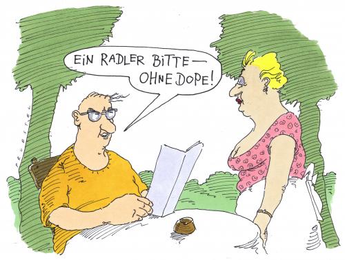 Cartoon: radler (medium) by Andreas Prüstel tagged doping,radsport,gastronomie,doping,tour de france,a probe,amaury sport organisation,amphetamine,anabolika,antidopingkontrolle,aso,ausreissversuch,b probe,bergrennen,bergtrikot,blutdoping,blutprobe,cortison,dopingliste,dopingskandal,dopingtest,eigenblutdoping,epo,erik zabel,etappe,etappenrennen,fahrradrennen,festina,fuentes,glenbuterol,grande boucle,hämatokritwert,jan ullrich,lance armstrong,medikamentenmissbrauch,pharmaindustrie,radrennen,radsport,sprinter,steroide,testosteron,tigersprung,trikot,urinprobe,wachstumshormone,windschatten,zeitfahren,gastronomie,bestellung,wirtin,kellnerin,tour,de,france,amaury,sport,organisation,erik,zabel,grande,boucle,jan,ullrich,lance,armstrong,probe