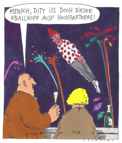 Cartoon: rakete (medium) by Andreas Prüstel tagged silvester,feuerwerk,silvester,feuerwerk,neujahr,jahreswechsel,2009,feiern,feier,party,fete,spaß,alkohol,wohnen,stadt,nachbarschaft,nachbarn,hochparterre,stockwerk,knallfrosch,böller,übermut,rakete,bekannte