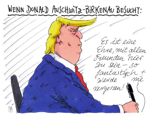 Cartoon: reise-donald (medium) by Andreas Prüstel tagged trump,israel,yad,vashem,gästebuch,auschwitz,birkenau,cartoon,karikatur,andreas,pruestel,trump,israel,yad,vashem,gästebuch,auschwitz,birkenau,cartoon,karikatur,andreas,pruestel