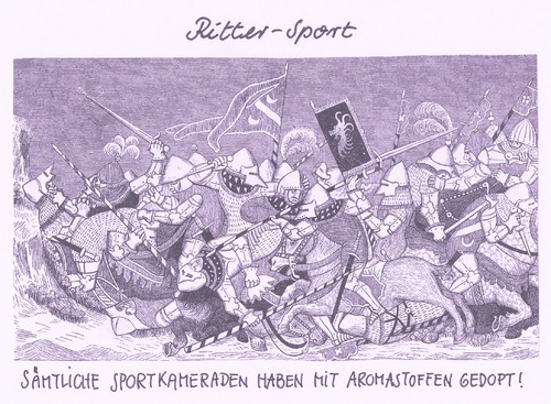 Cartoon: rittersport (medium) by Andreas Prüstel tagged ritter,sport,rittersport,schokolade,zusätze,aroma,künstliche,aromastoffe,cartoon,collage,andreas,pruestel,ritter,sport,rittersport,schokolade,zusätze,aroma,künstliche,aromastoffe,cartoon,collage,andreas,pruestel