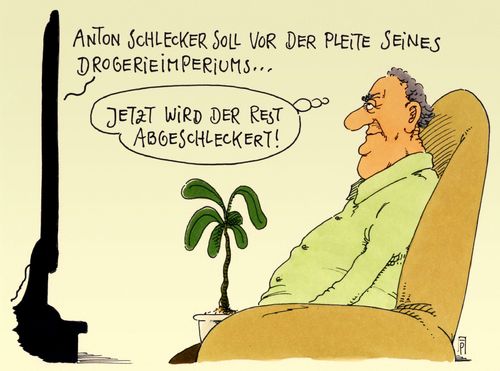 Cartoon: schlecker (medium) by Andreas Prüstel tagged anton,schlecker,drogeriemärkte,insolvenz,prozess,betrug,cartoon,karikatur,andreas,pruestel,anton,schlecker,drogeriemärkte,insolvenz,prozess,betrug,cartoon,karikatur,andreas,pruestel