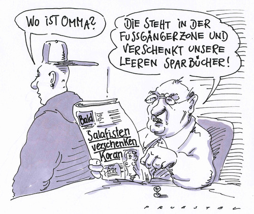 Cartoon: schöner schenken (medium) by Andreas Prüstel tagged koran,salafisten,koranverschenkung,islam,islamisten,koran,salafisten,koranverschenkung,islam,islamisten