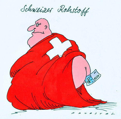 Cartoon: schweizer rohstoff (medium) by Andreas Prüstel tagged schweiz,geldwirtschaft,rohstoff,banken