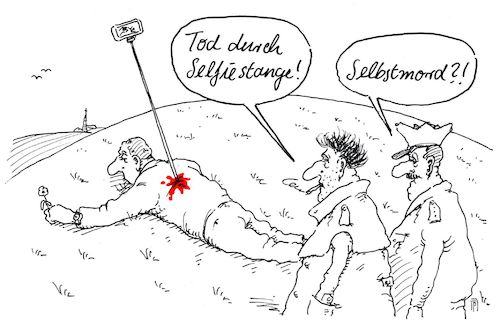 Cartoon: selfiemord (medium) by Andreas Prüstel tagged selfie,selfiestange,mord,selbstmord,cartoon,karikatur,andreas,pruestel,selfie,selfiestange,mord,selbstmord,cartoon,karikatur,andreas,pruestel