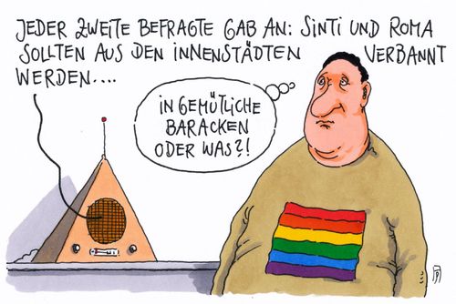 Cartoon: sinti und roma (medium) by Andreas Prüstel tagged fremdenfeindlichkeit,studie,umfrage,fremdenhass,sinti,roma,homosexuelle,rechtsruck,besorgte,bürger,cartoon,karikatur,umfrage,studie,fremdenfeindlichkeit,fremdenhass,sinti,roma,homosexuelle,rechtsruck,besorgte,bürger,cartoon,karikatur