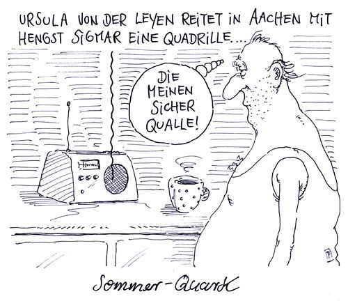 Cartoon: sommerquark (medium) by Andreas Prüstel tagged sommer,sommerloch,sommerquark,quark,ursula,von,der,leyen,sigmar,gabriel,pferd,hengst,reiten,reiterin,europameisterschaft,aachen,quadrille,cartoon,karikatur,andreas,pruestel,sommer,sommerloch,sommerquark,quark,ursula,von,der,leyen,sigmar,gabriel,pferd,hengst,reiten,reiterin,europameisterschaft,aachen,quadrille,cartoon,karikatur,andreas,pruestel