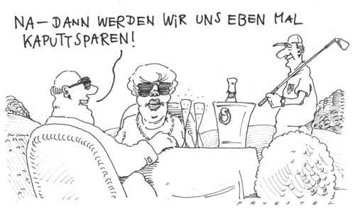 Cartoon: sparvolk (medium) by Andreas Prüstel tagged sparprogramm,haushaltskürzungen,ungleichgewicht,sparprogramm,ungleichgewicht,kürzung,sparen,geld,finanzen