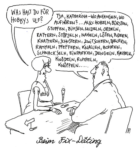 Cartoon: speed-dating (medium) by Andreas Prüstel tagged kennenlernen,singles,speeddating,geschlechtsverkehr,synonyme,hobbys,cartoon,karikatur,andreas,pruestel,kennenlernen,singles,speeddating,geschlechtsverkehr,synonyme,hobbys,cartoon,karikatur,andreas,pruestel