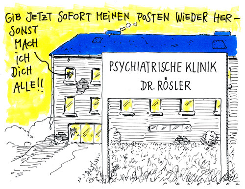 Cartoon: spezialklinik (medium) by Andreas Prüstel tagged fdp,postengeschacher,rösler,psychiatrie,klinik,fdp,rösler,psychiatrie,klinik