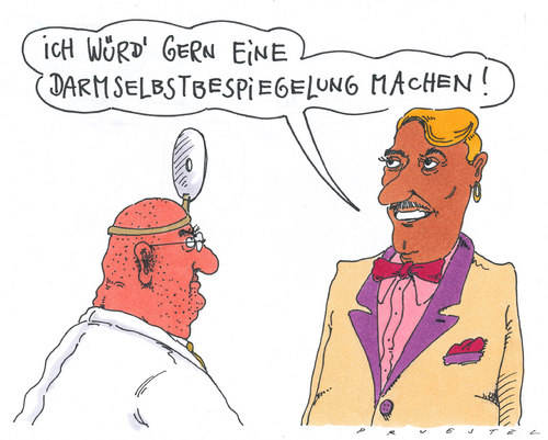 Cartoon: spiegelung (medium) by Andreas Prüstel tagged arzt,patient,eitelkeit,spiegel,selbstbespiegelung,darmspiegelung,arzt,patient,eitelkeit,spiegel,selbstbespiegelung,darmspiegelung,gesundheit